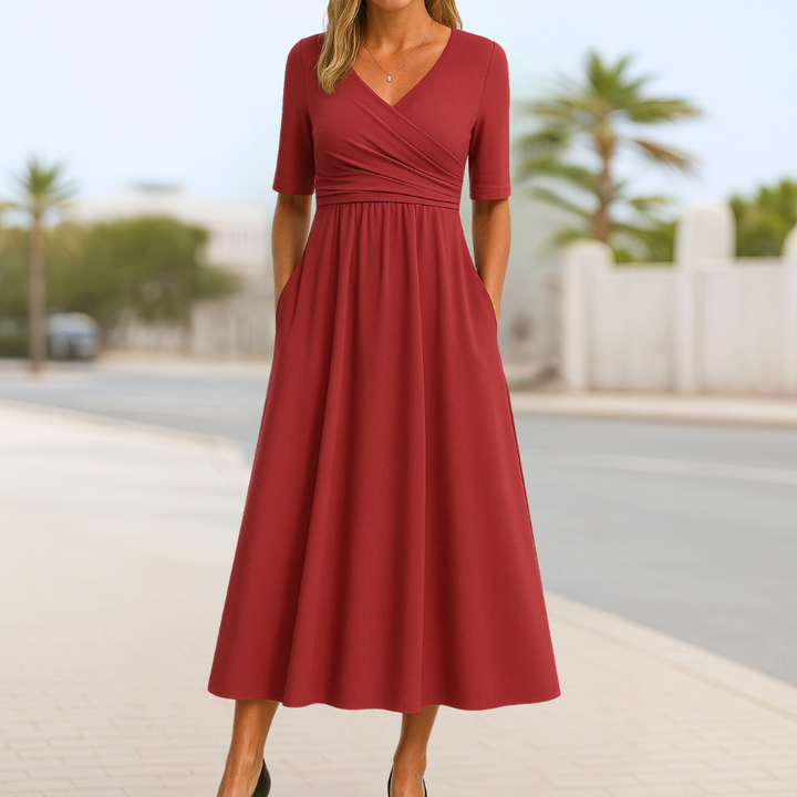 VERONICA | CROSSOVER SHORT-SLEEVE DRESS