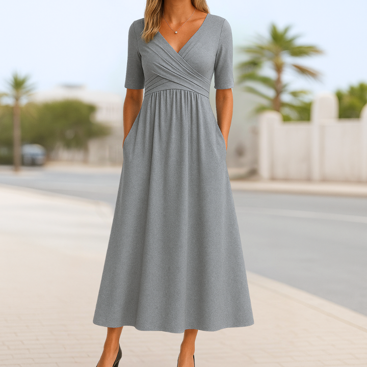 VERONICA | CROSSOVER SHORT-SLEEVE DRESS