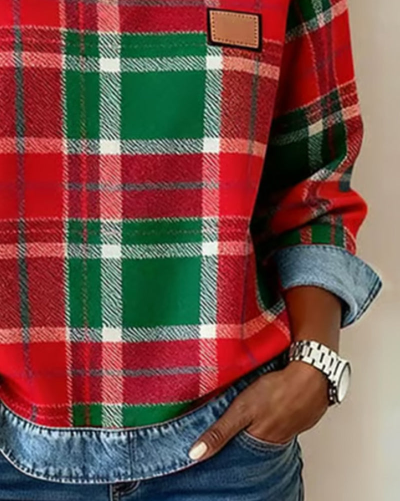 HARPER | PLAID DENIM TRIM TOP