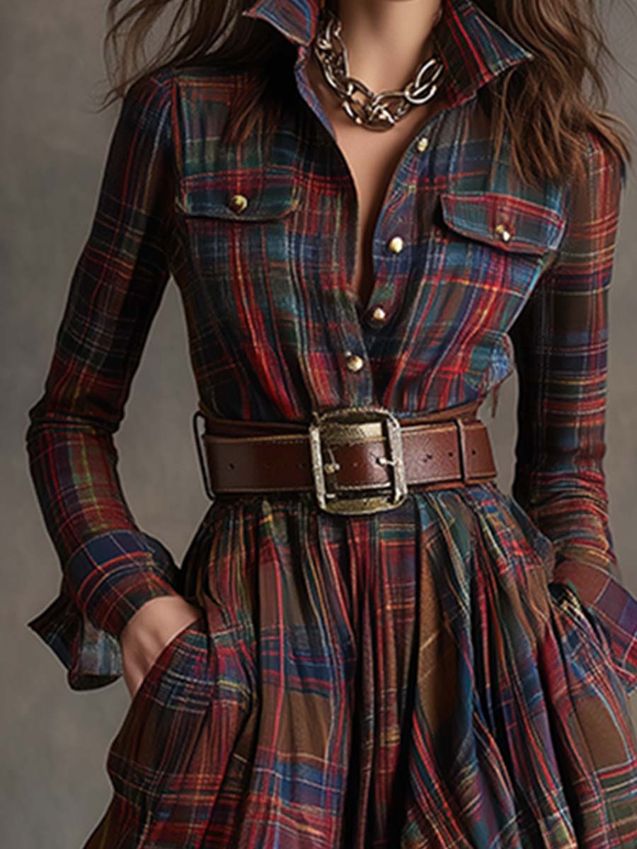 GIULIETTA | MAXI CHECK SHIRT DRESS WITH BELT
