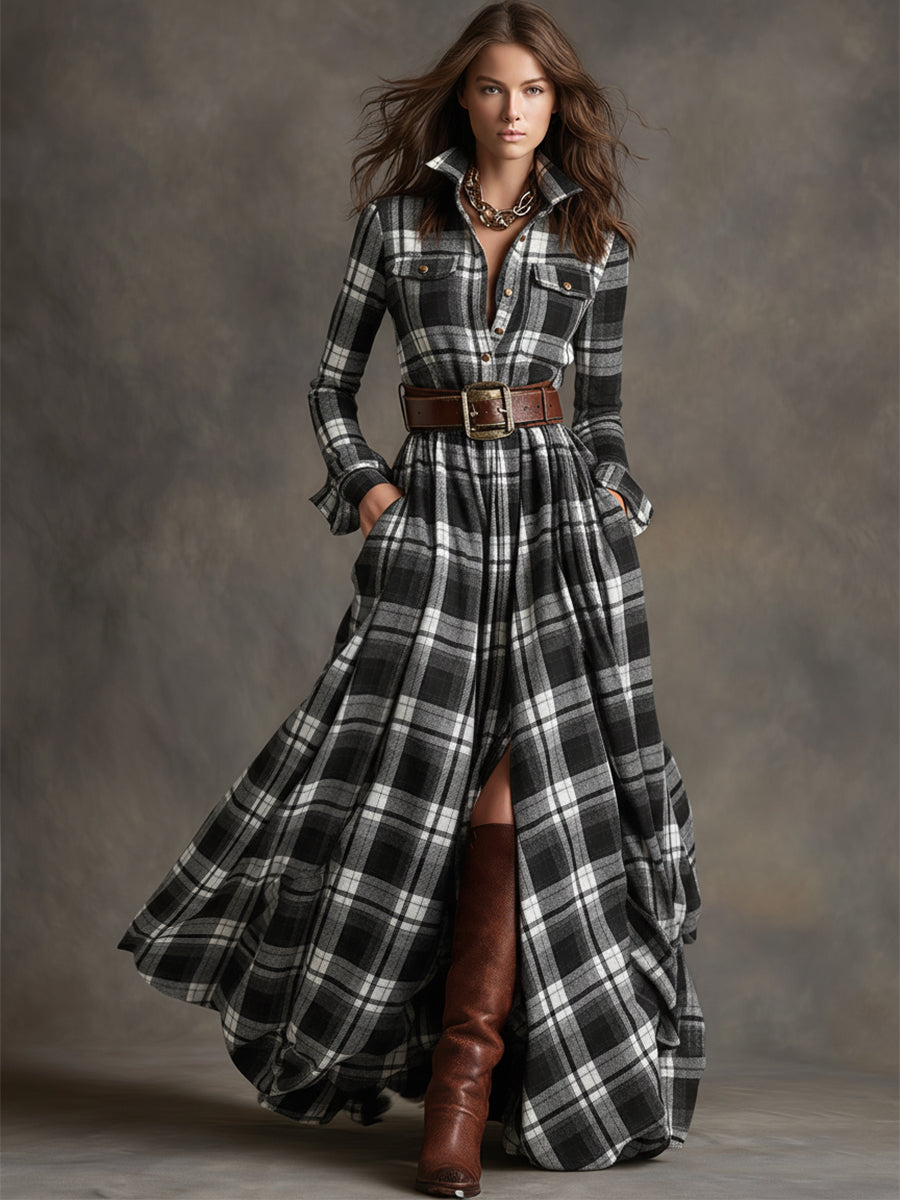 GIULIETTA | MAXI CHECK SHIRT DRESS WITH BELT