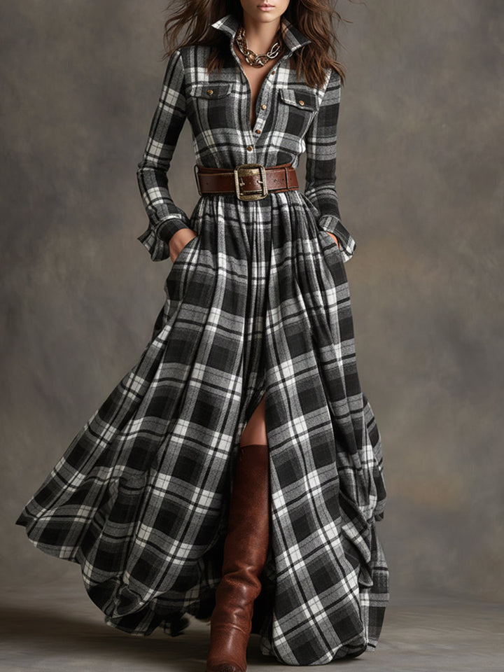 GIULIETTA | MAXI CHECK SHIRT DRESS WITH BELT