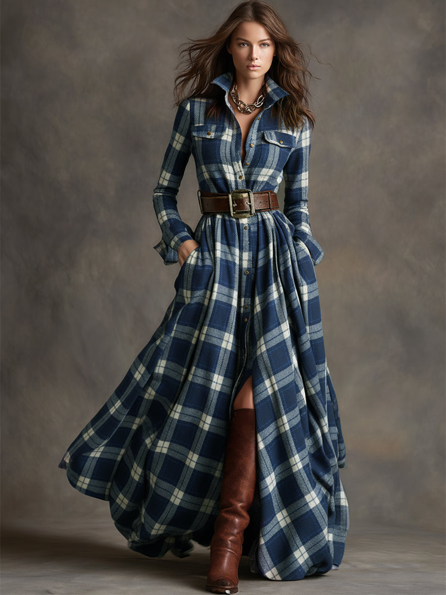 GIULIETTA | MAXI CHECK SHIRT DRESS WITH BELT