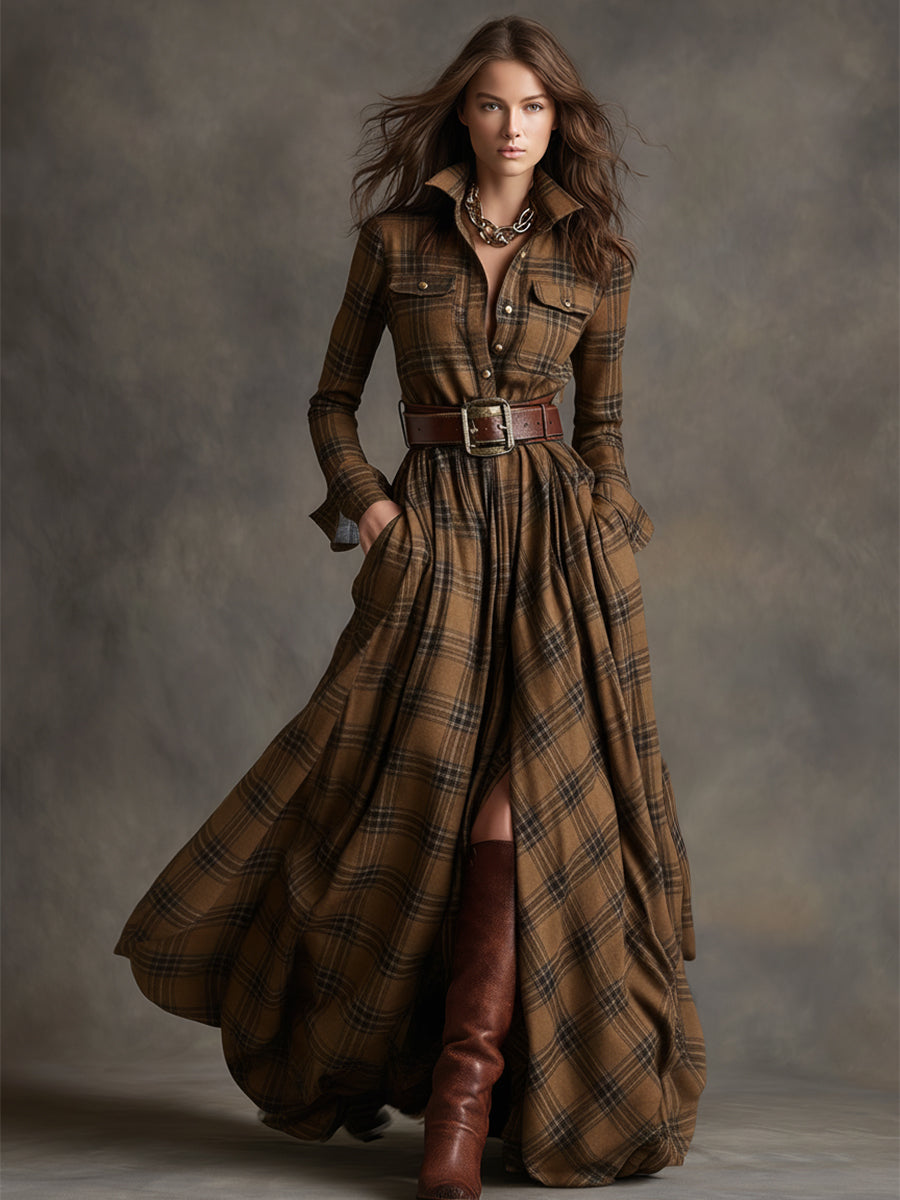 GIULIETTA | MAXI CHECK SHIRT DRESS WITH BELT