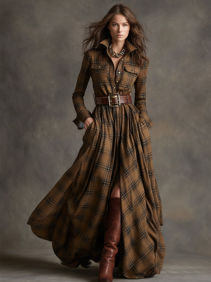GIULIETTA | MAXI CHECK SHIRT DRESS WITH BELT