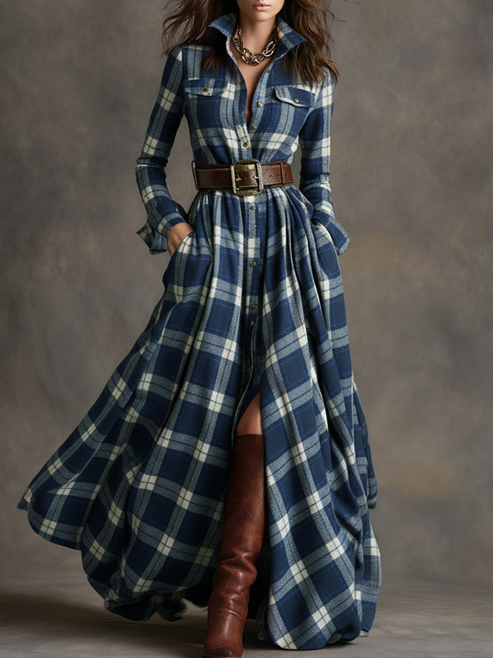 GIULIETTA | MAXI CHECK SHIRT DRESS WITH BELT
