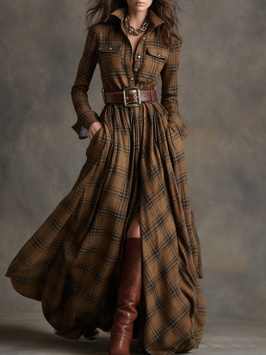 GIULIETTA | MAXI CHECK SHIRT DRESS WITH BELT