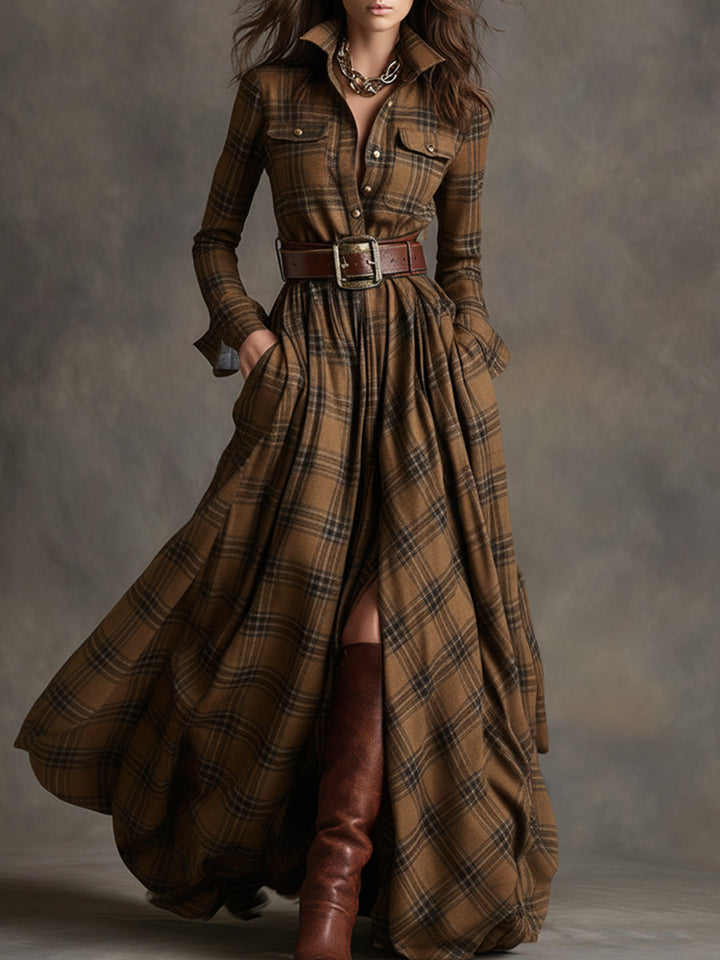 GIULIETTA | MAXI CHECK SHIRT DRESS WITH BELT