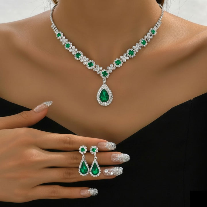 ISOBEL | EMERALD CRYSTAL NECKLACE & EARRING SET