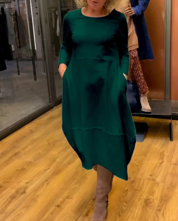 MAEVE | BLACK MIDI DRESS WITH POCKETS