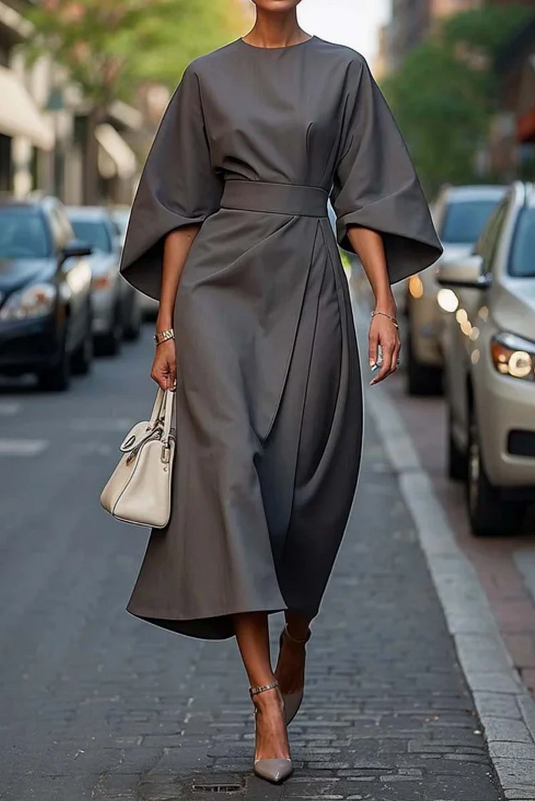 AMY | ELEGANT DRESS WITH SIDE SLITS AND BELT