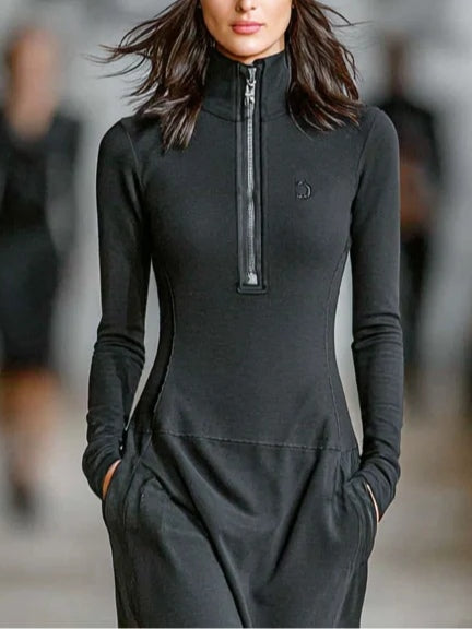 LUNA | TURTLENECK ZIP-UP LOOSE-FITTING CASUAL DRESS