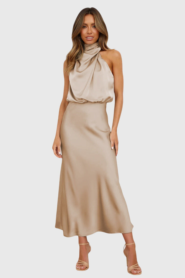 AVA | GLAMOROUS SATIN HALTER DRESS