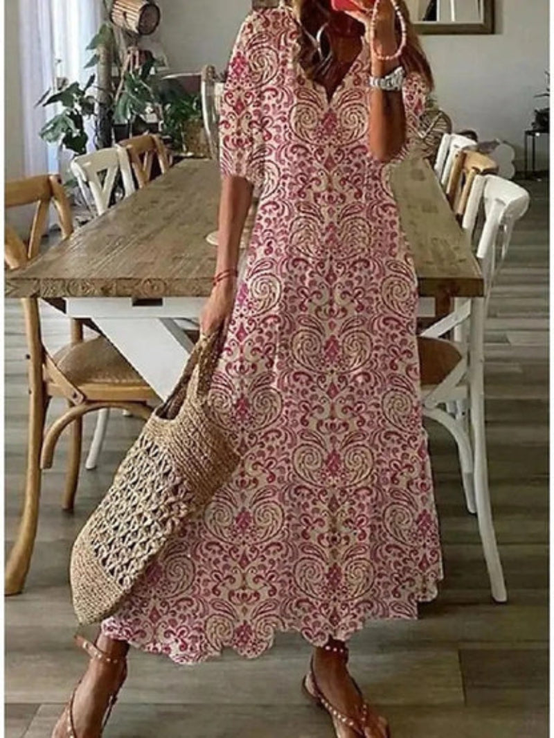 CELESTE | BOHO VINTAGE V-NECK SUMMER DRESS